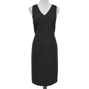 Banana Republic Dress Womens 4 Black Sheath Lined Back Zip V Neck Stretch Career